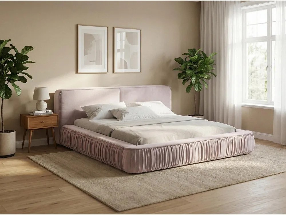 Zöld kárpitozott ágyneműtartós franciaágy ágyráccsal 180x200 cm Keoni – Makamii