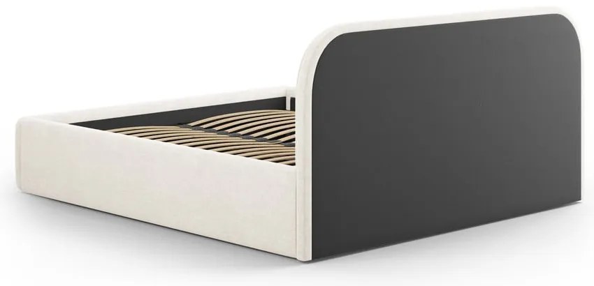 Elefántcsont színű kárpitozott ágyneműtartós franciaágy ágyráccsal 200x200 cm Juno – Windsor &amp; Co Sofas