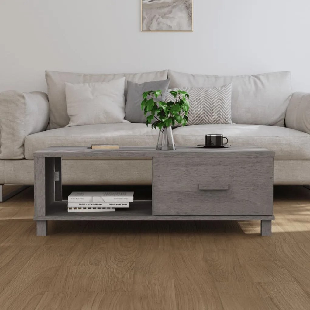 HAMAR világosszürke tömör fenyőfa dohányzóasztal 100x55x35 cm