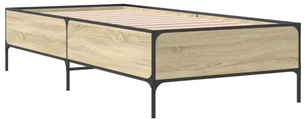 sonoma tölgyszínű szerelt fa és fém ágykeret 100 x 200 cm