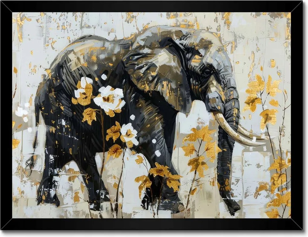 Poszter fekete keretben 40x30 Elefánt Absztrakt Arany ékezetek