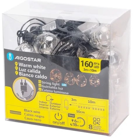 Aigostar - LED kültéri dekorációs fényfüzér 160xLED/3,6W/230V 10m IP44 meleg fehér