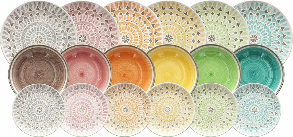 Többszínű Étkészlet 18 Részes Kerámia