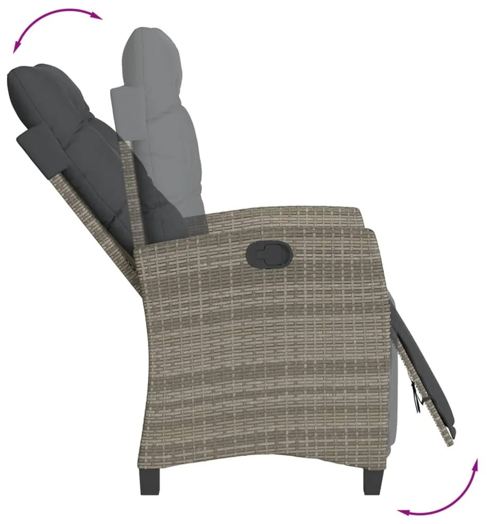 3 részes szürke polyrattan kerti étkezőgarnitúra párnával