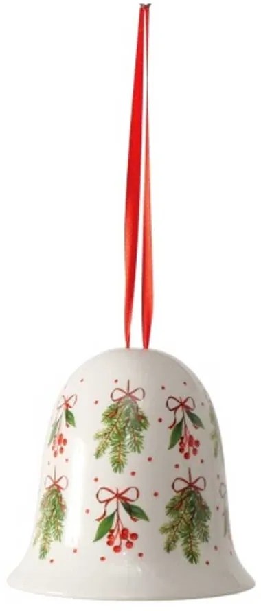 Kerámia karácsonyi harang 10x10,5 cm fenyőágas