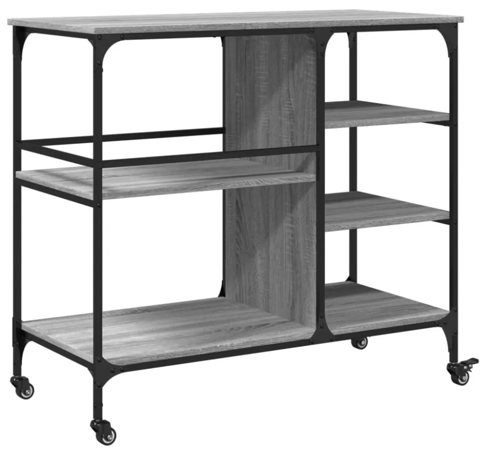 szürke sonoma színű szerelt fa zsúrkocsi 100 x 45 x 89,5 cm