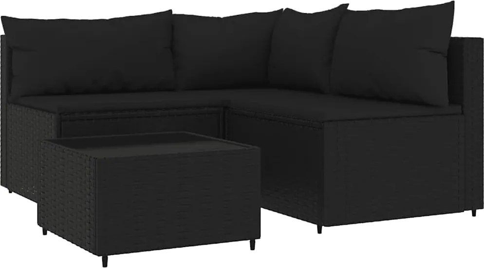 vidaXL 4 részes fekete polyrattan kerti ülőgarnitúra párnákkal