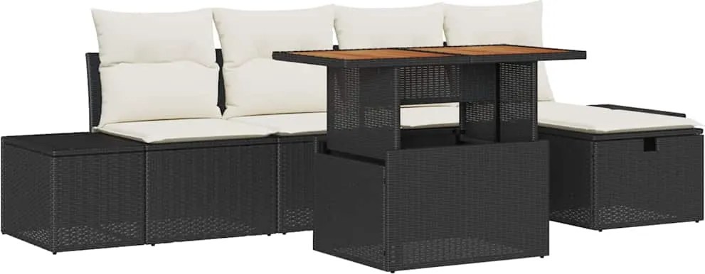 vidaXL Kerti Kanapé Szett párnával tárolóval 6 pcs Fekete polirattan