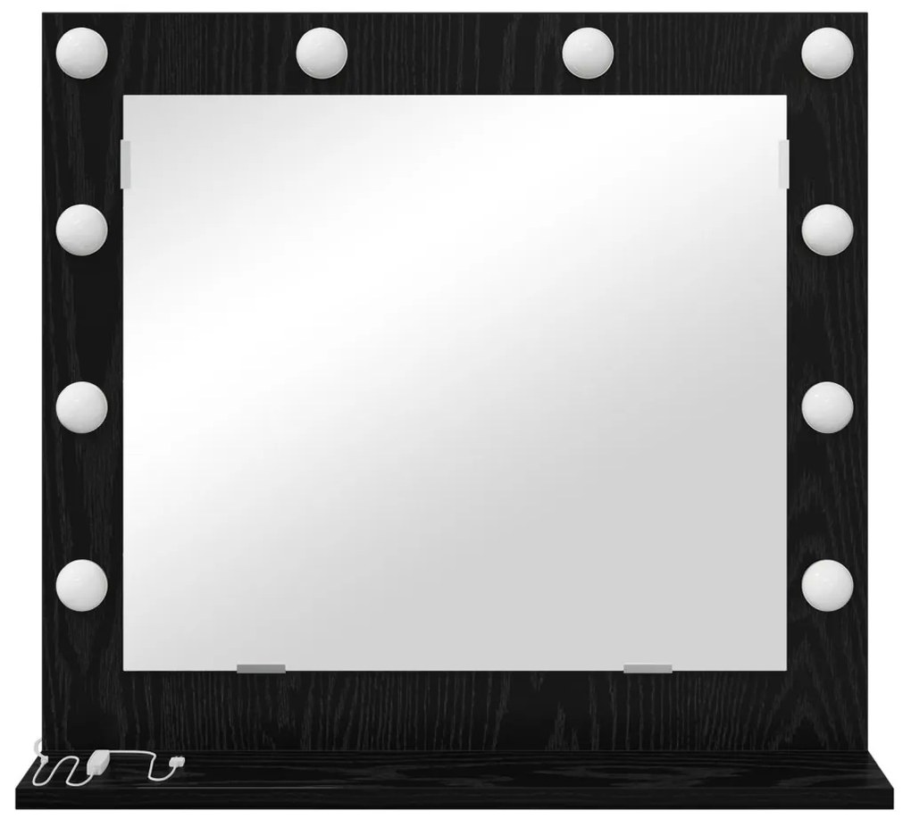 LED világítással rendelkező sminktükör fekete tölgy 60x55x18 cm