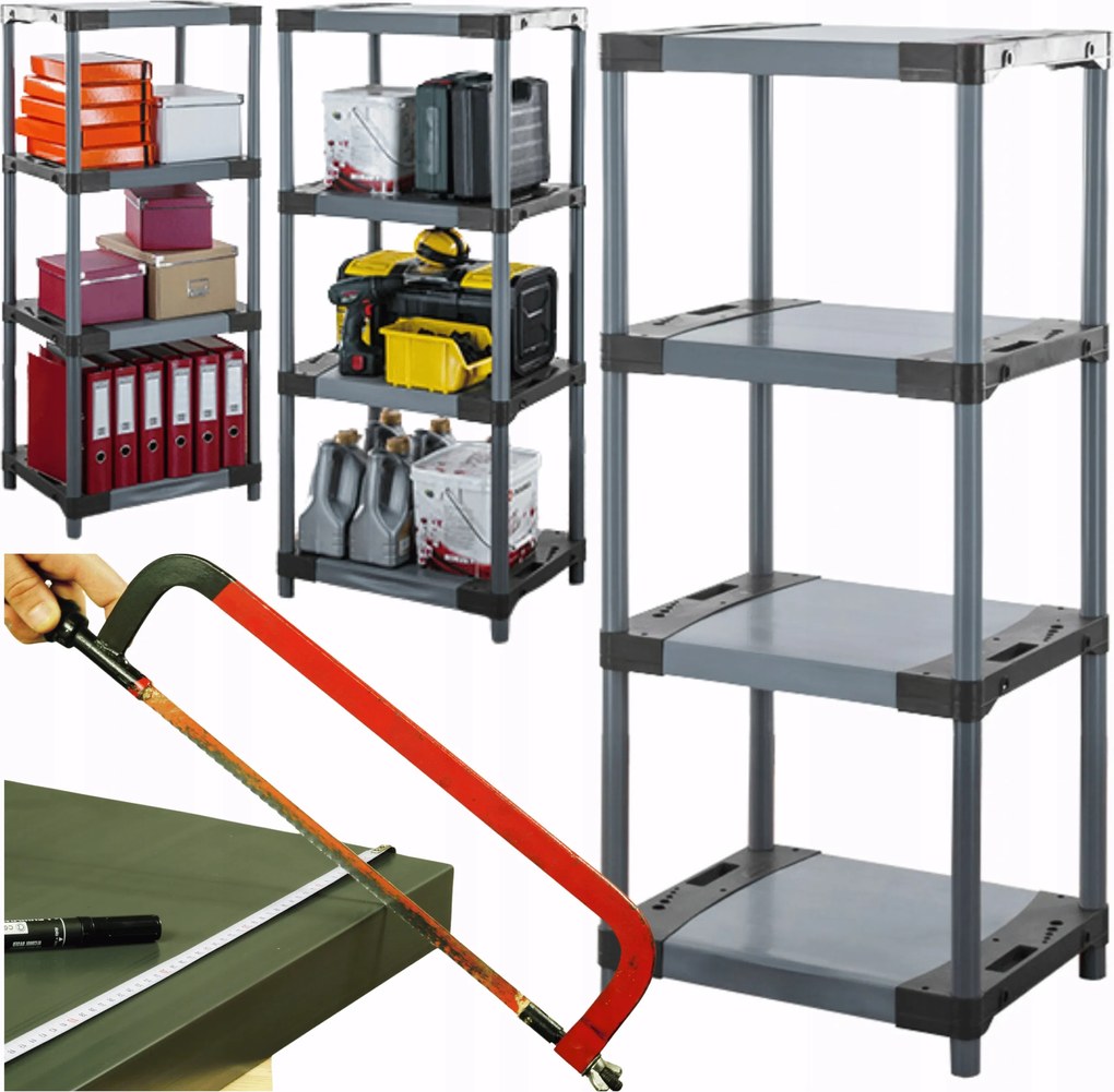 Műanyag garázs állvány műanyag könyvespolc 138x70x46 cm 97%RECYKLING Eco