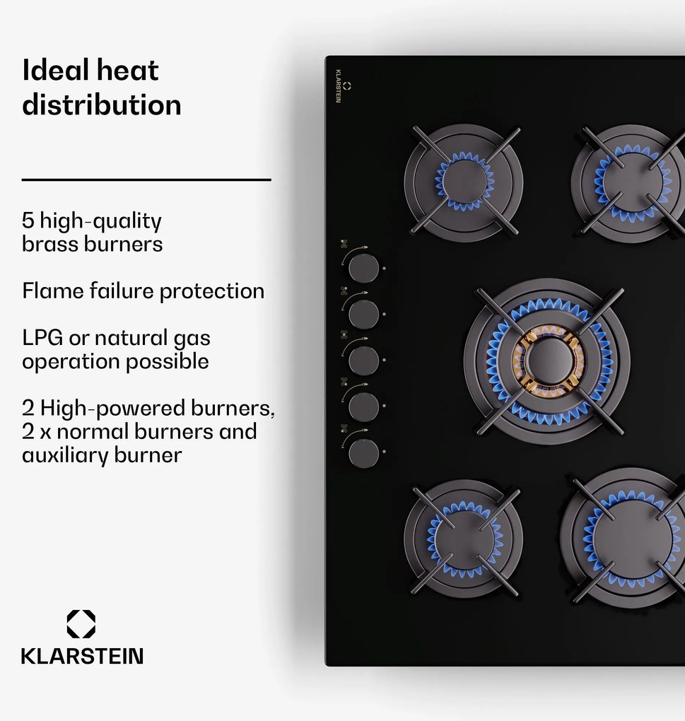 Klarstein Goldflame 5, gáz főzőlap, 5 égő