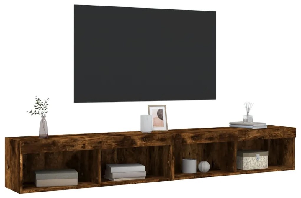 2 db füstös tölgy színű TV-szekrény LED-ekkel 100 x 30 x 30 cm