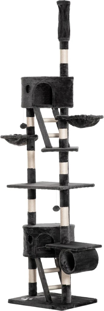 PawHut Macska Kaparó A 240-260 cm Magasságú Plafonra Rögzíthető Kaparófa Nagy Macskák Számára Szizál Kötéllel Sötétszürke | Aosom