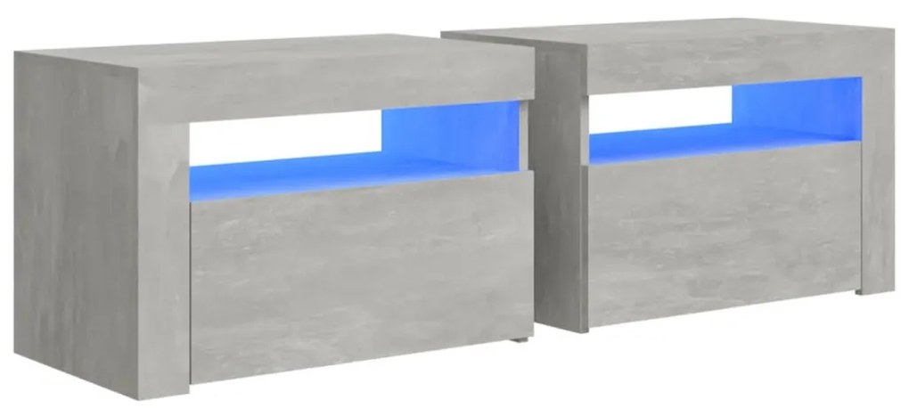 2 db betonszürke éjjeliszekrény LED-del 60 x 35 x 40 cm