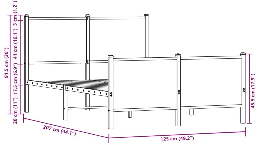 füstös tölgy színű fém ágykeret matrac nélkül 120 x 200 cm