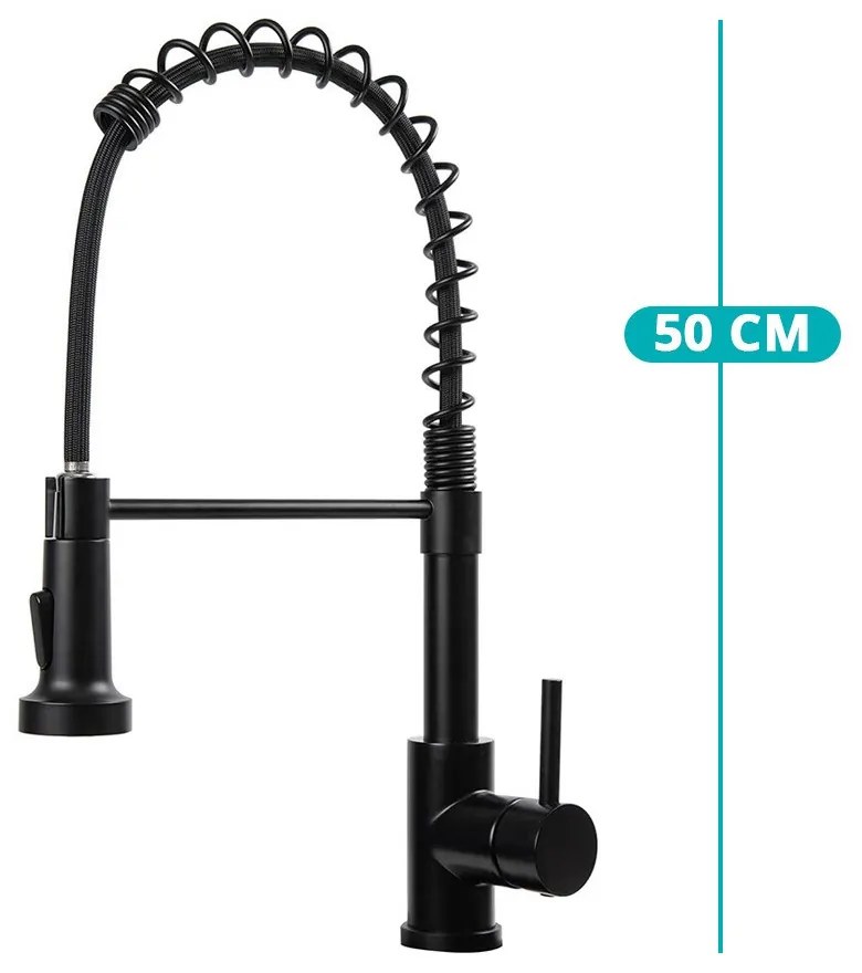 Mosogató csaptelep flexibilis csővel, levehető zuhanyfejjel, fekete