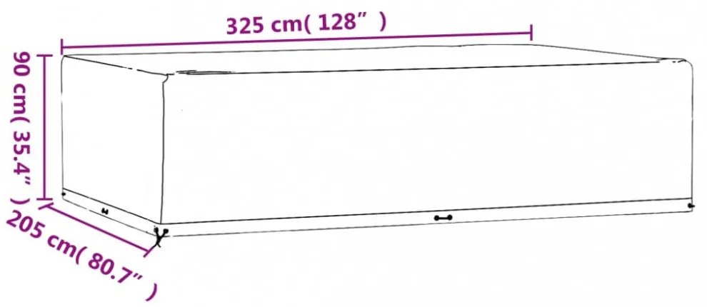 2 db téglalap alakú kerti bútorhuzat 16 fűzőlyukkal 325x205x90
