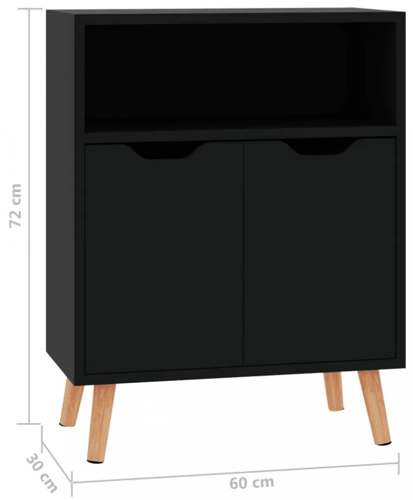 magasfényű fekete szerelt fa tálalószekrény 60 x 30 x 72 cm