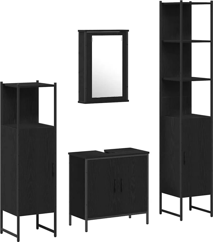 vidaXL Fürdőszoba bútor szett polcokkal tárolóval 4 pcs Fekete Faanyag