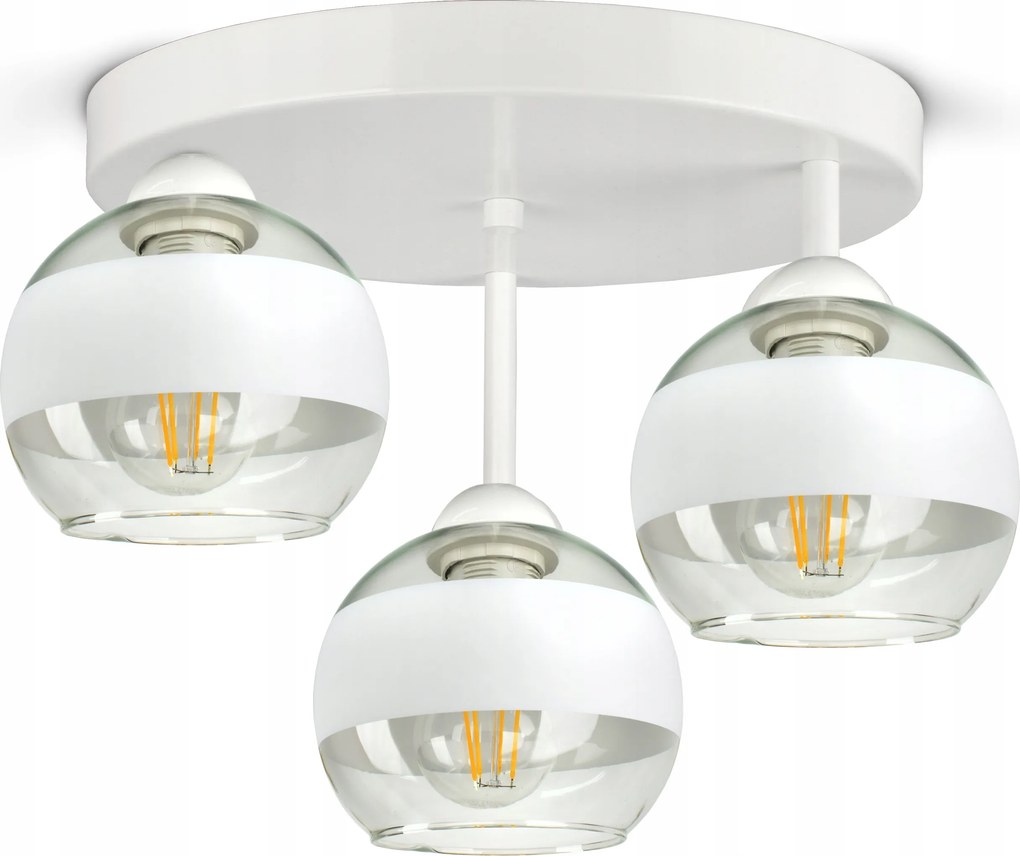 Mennyezeti Függő Lámpa Csillár Fehér Üveg Gömbök Fehér Belt ER3 Led E27