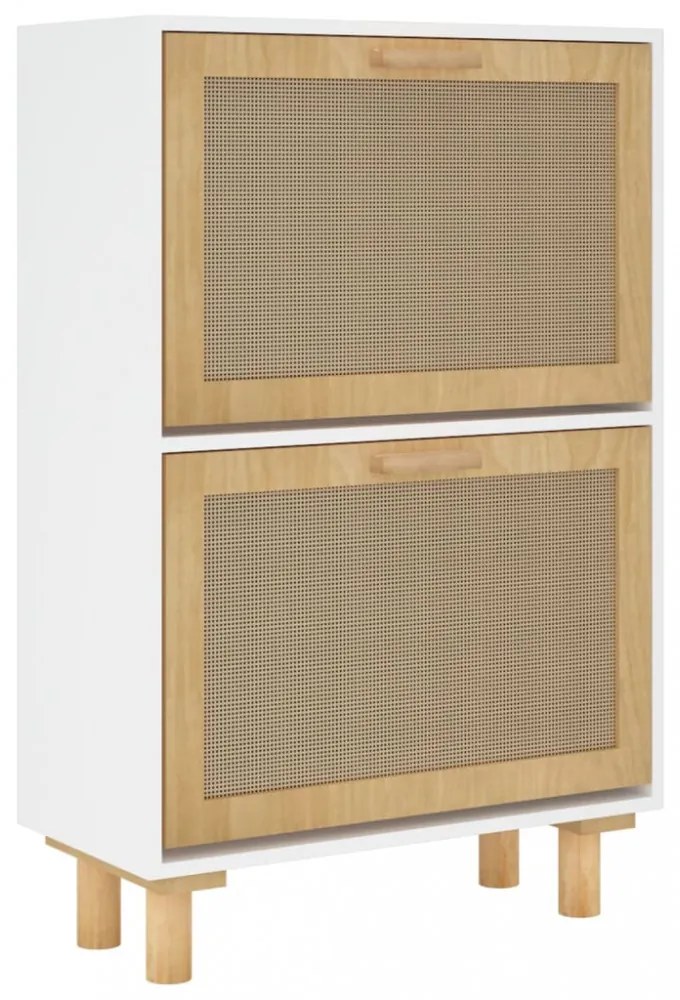 Fehér szerelt fa és természetes rattan cipőszekrény 52x25x80 cm