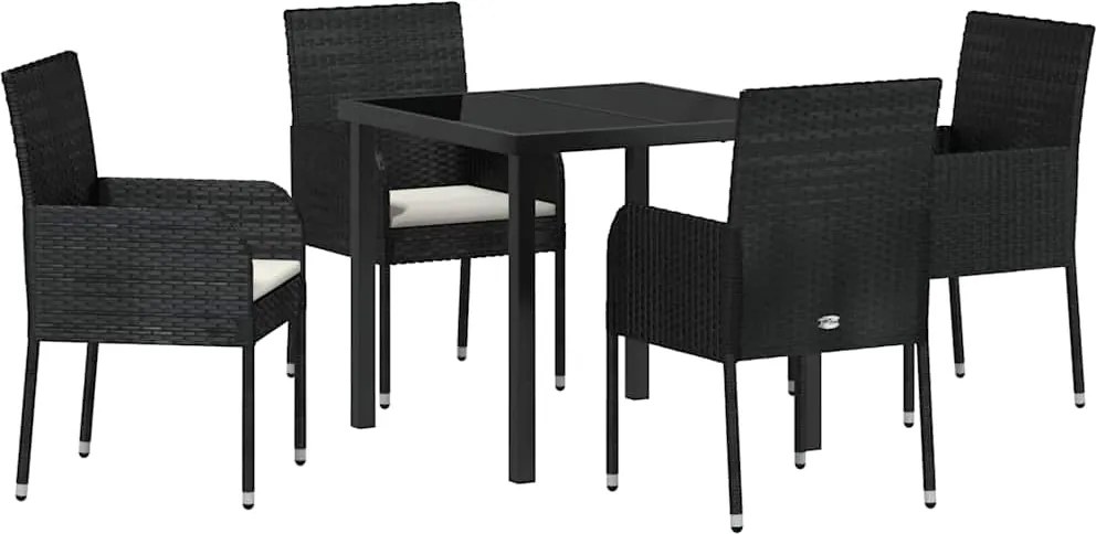 vidaXL Kert étkező szett párnával 5 pcs Fekete polirattan