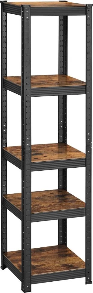 Polcos állvány, keskeny salgópolc, 80kg polconkénti teherbírással, fekete 37x37x150cm