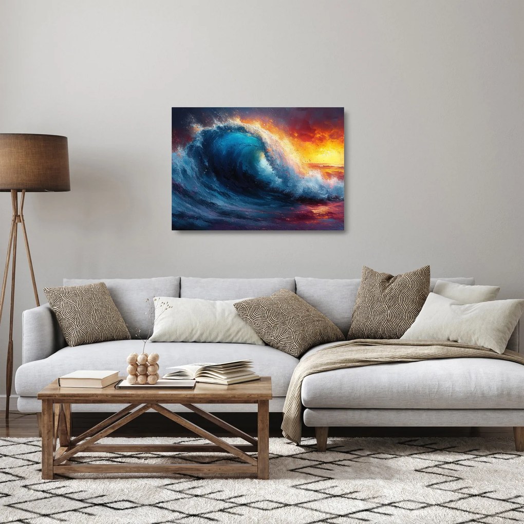 Üveg kép - Hullám a naplementében (70x50 cm)