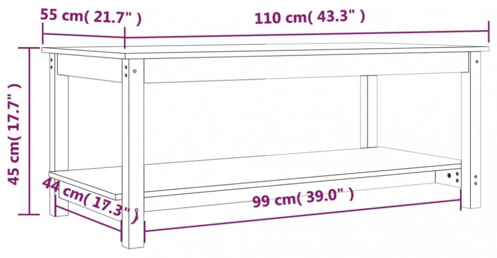 fekete tömör fenyőfa dohányzóasztal 110 x 55 x 45 cm