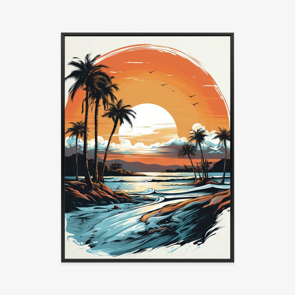 Naplemente pálmafákkal poszter - 40x60 cm, Ezüst