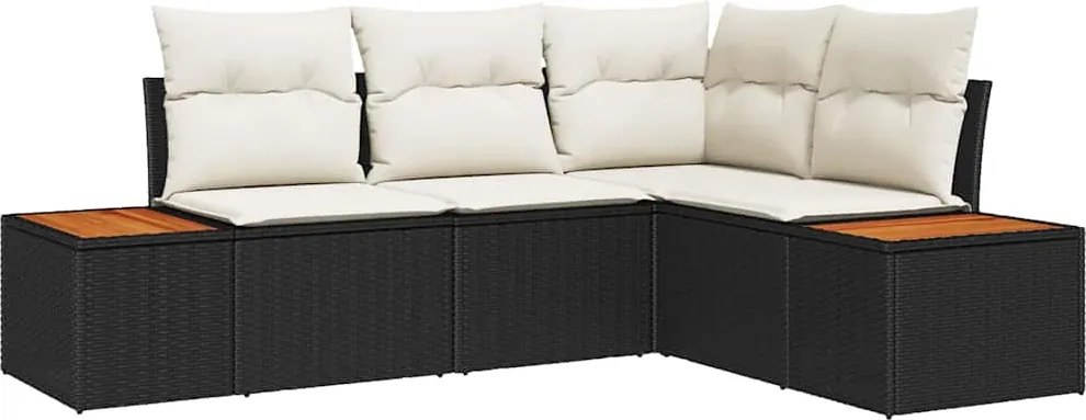 vidaXL Kerti Kanapé Szett párnával 4 pcs Fekete és Krém Polyrattan