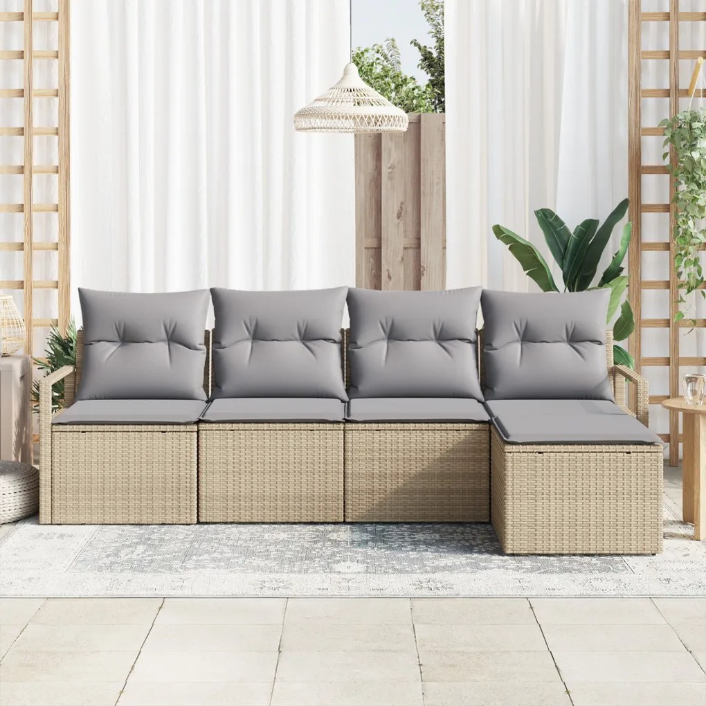 Kerti Kanapé Szett párnával 5 pcs Beige és Világosszürke