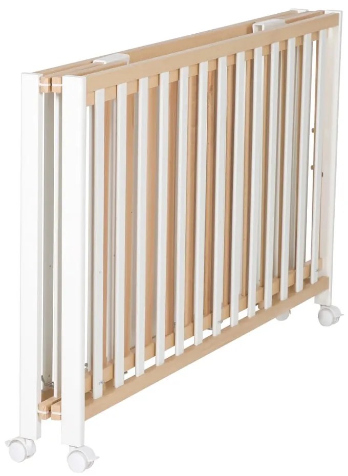 Fehér-natúr színű összecsukható gurulós babaágy 60x120 cm Fold up – Roba