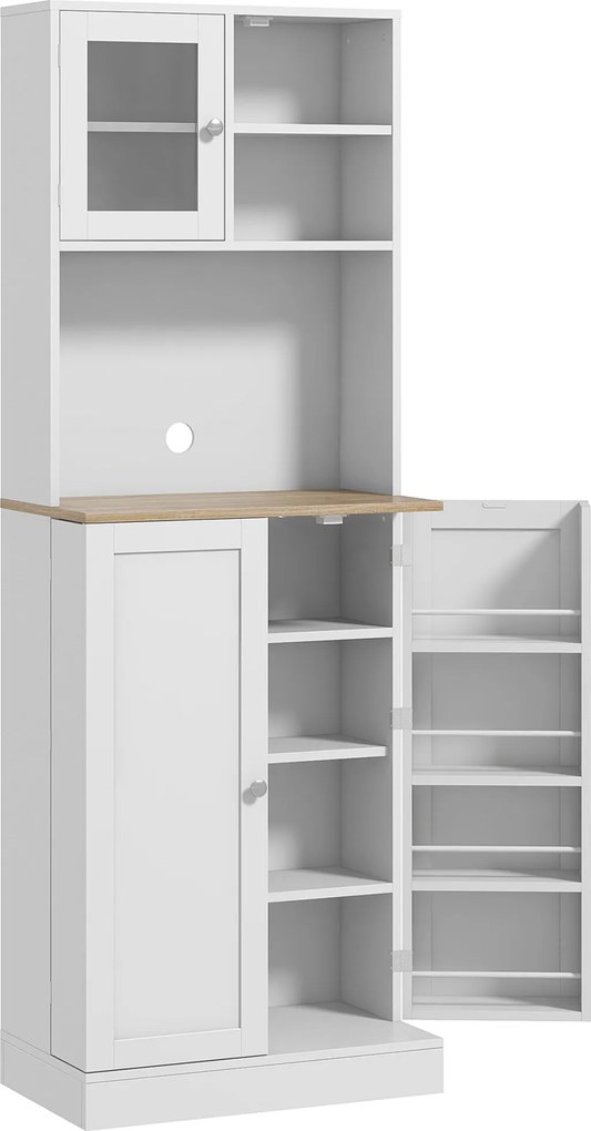 HOMCOM Konyhai Spájz Konyhaszekrény Konyhai Szekrény 3 Ajtóval, Állítható Polcokkal és 8 Ajtó Polccal Étkezőbe és Nappaliba 60x35x169 cm Fehér | Aosom