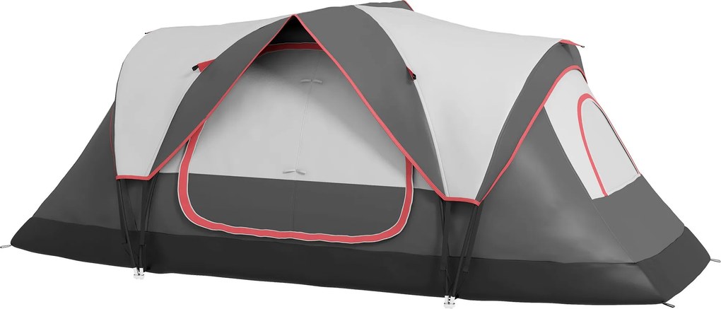 Outsunny Kempingtábor Sátra, Alagút Sátor 6-8 Főnek, Fényhoroggal, Hálós Ablakokkal, 2 Szobás Szélálló Családi Sátor Hordtáskával, 2000mm Vízálló Csop
