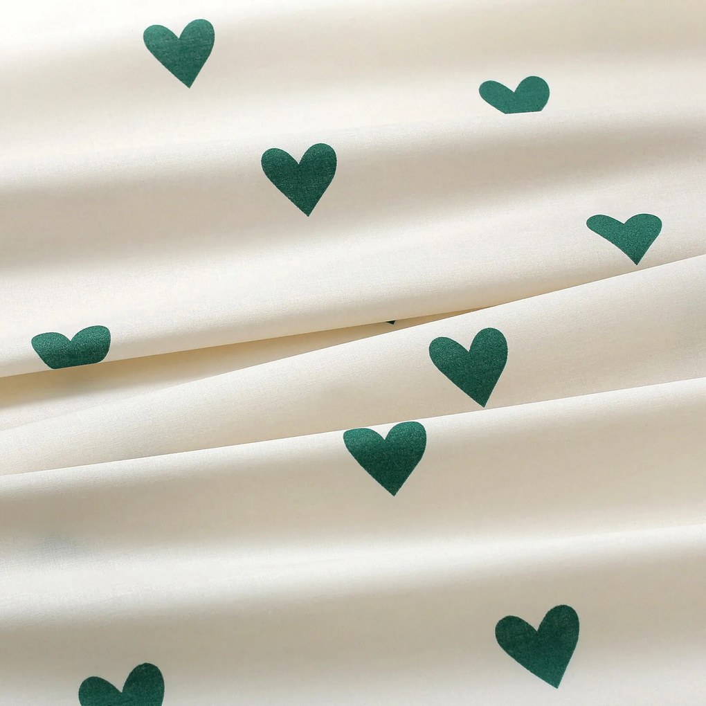 Goldea pamut körgumis lepedő - szívecskék, elefántcsont színű alapon 80 x 200 cm