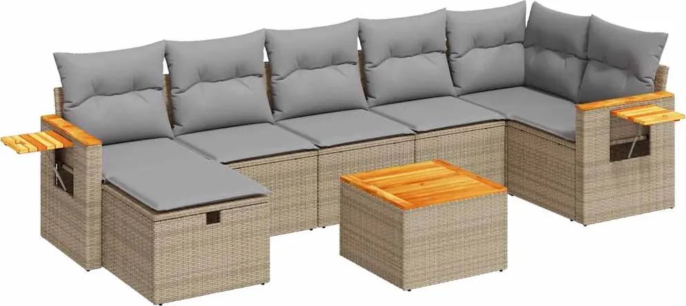 vidaXL 8 részes bézs polyrattan kerti ülőgarnitúra párnával