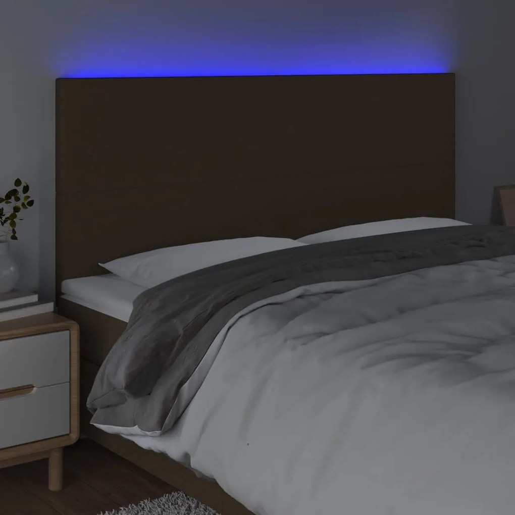 sötétbarna szövet LED-es fejtámla 180x5x118/128 cm