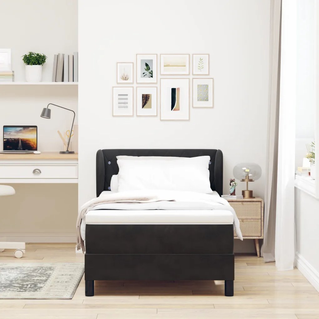 Boxspring Ágy Matracokkal Fekete 90x200 cm Bársony
