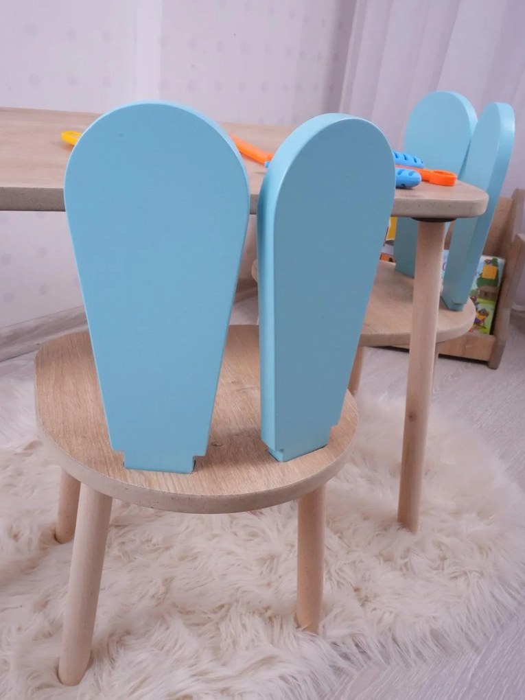 Gyerekasztal székekkel Bunny One Chair Set - Baby Blue, Brown
