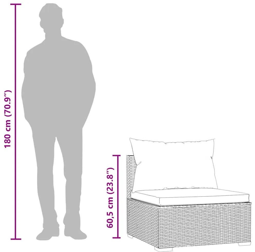 fekete polyrattan kerti középső kanapé párnákkal