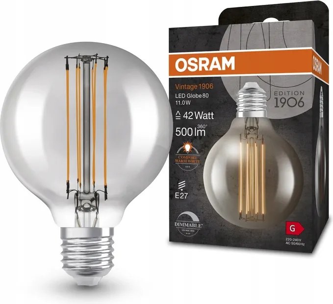 Led izzó G80 E27 11W 42W 1800K Szabályozható Vintage Filament Osram