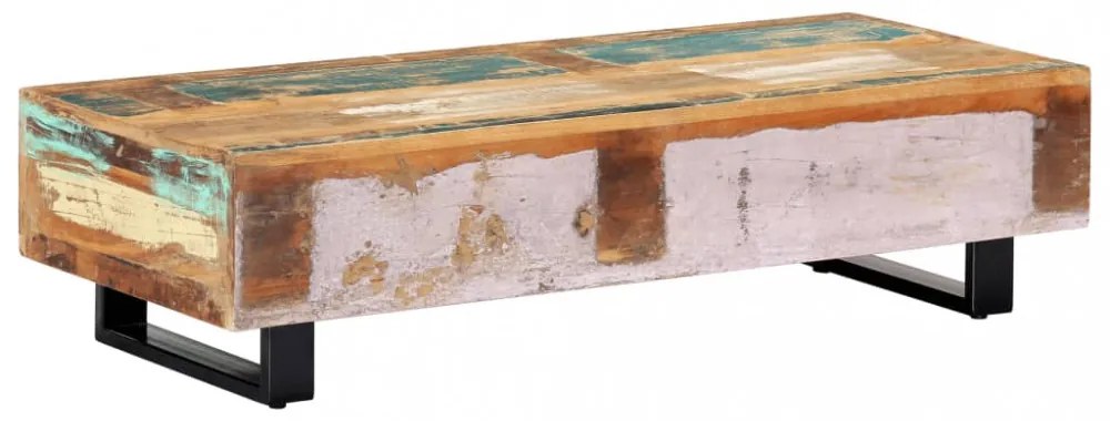 tömör újrahasznosított fa és acél dohányzóasztal 120x50x30 cm