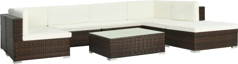 8-részes barna polyrattan kerti bútorszett párnákkal