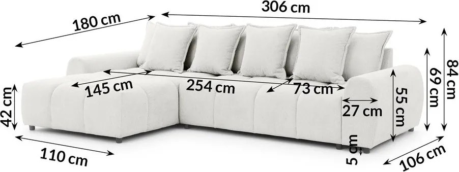 Fehér sarokkanapé (bal oldali-heverő résszel) Albane – Ropez