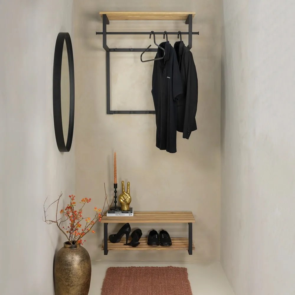 Fekete-natúr színű fém fali fogas polccal 76 cm Rizzoli – Spinder Design