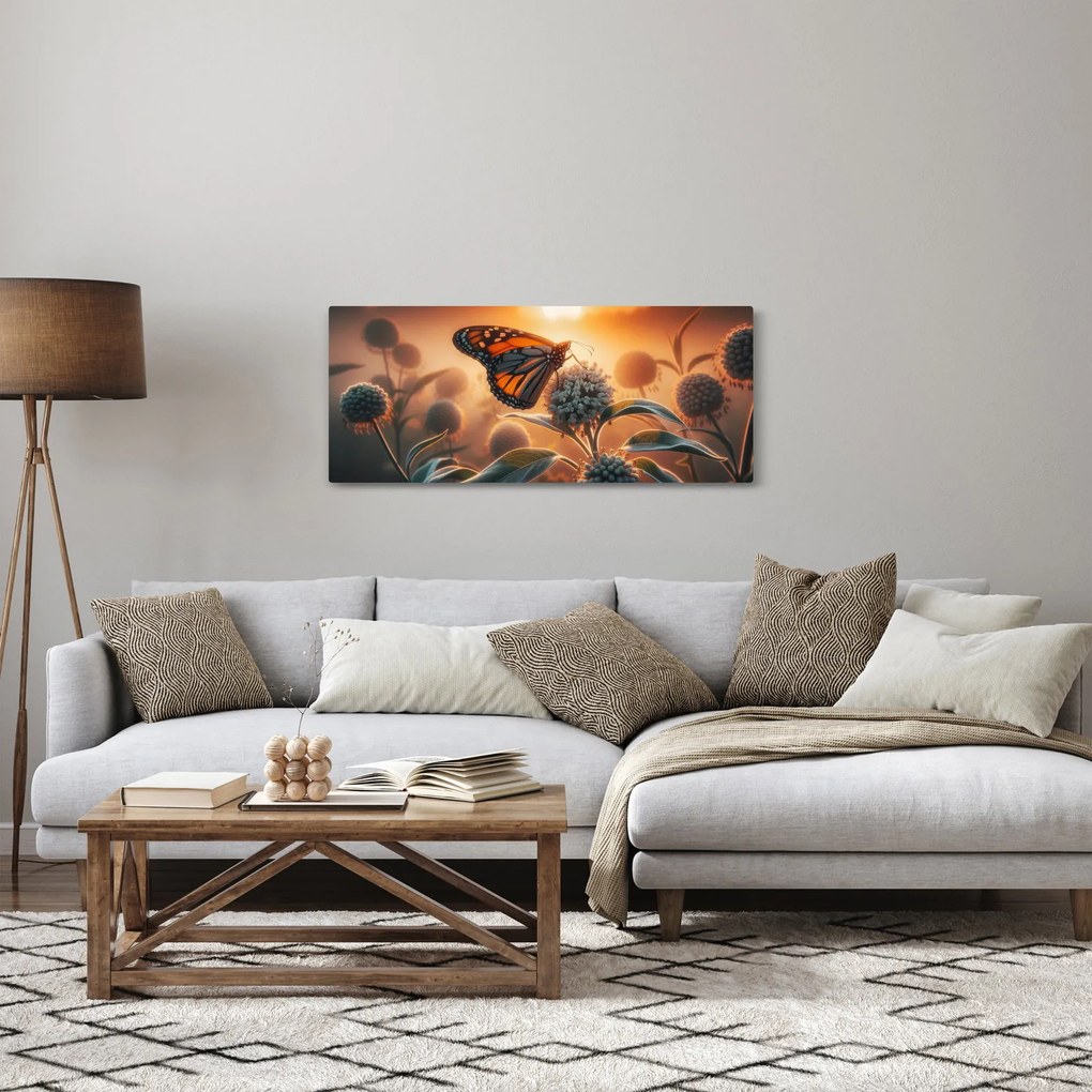 Kép – Pillangó a lenyugvó napban (120x50 cm)