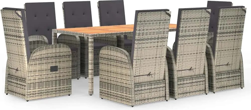 vidaXL 9 részes szürke polyrattan kerti étkezőgarnitúra párnával