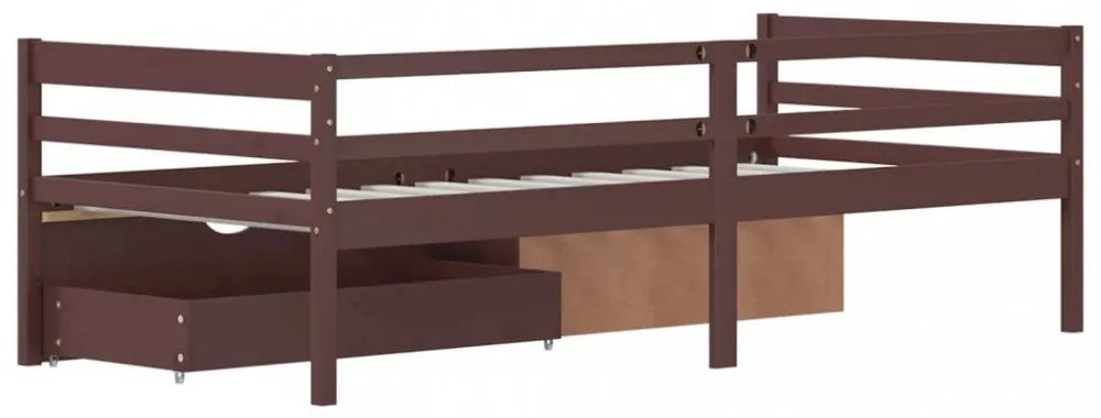 sötétbarna fenyőfa ágykeret fiókokkal és szekrénnyel 90x200 cm