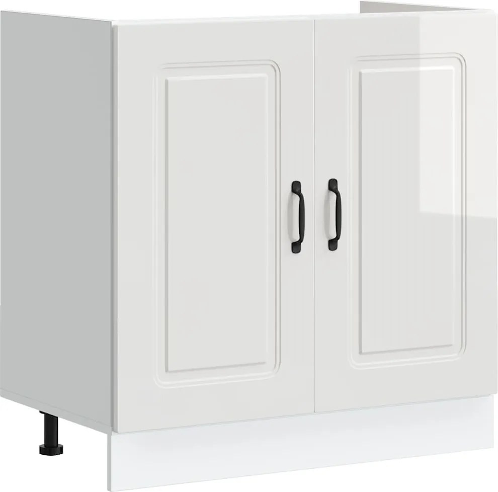 vidaXL Mosogató aljzat szekrény Kalmar magasfényű fehér 80x46x81,5 cm